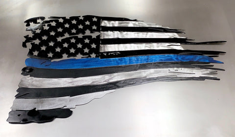 Thin Blue Line Tattered U.S. Flag